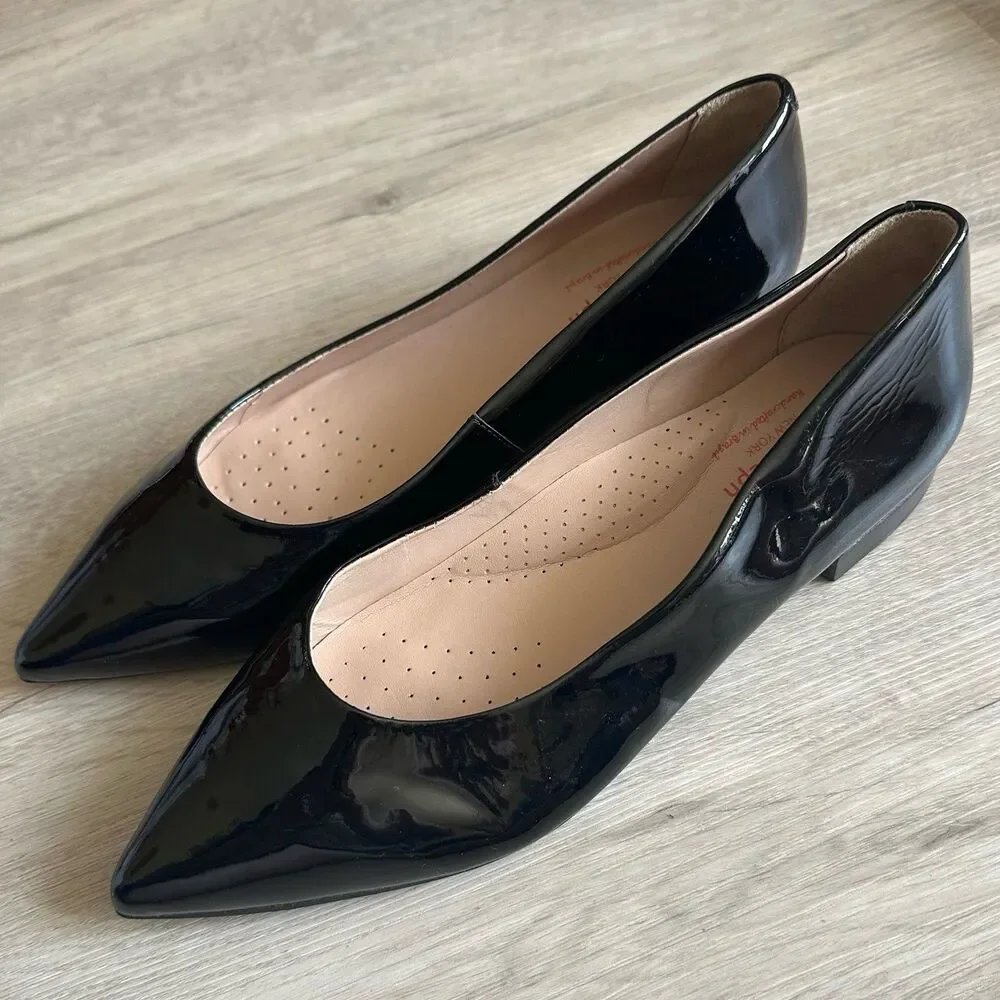Marc Joseph New York Shoes Bianca CT Black Patent Leather Pointed Toe Flats Sz 8